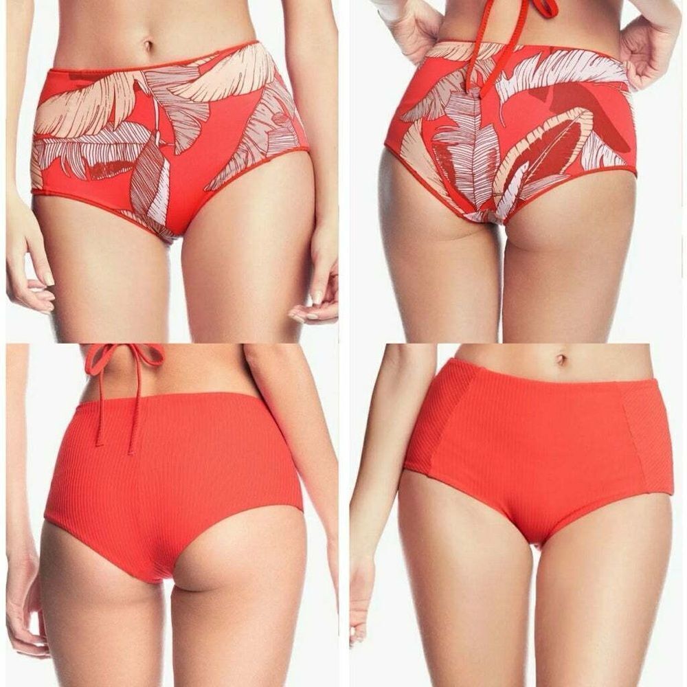 NWOT MAAJI High Waist Reversible Bardot Bikini Bottom in Tropical Cayenne Sz L